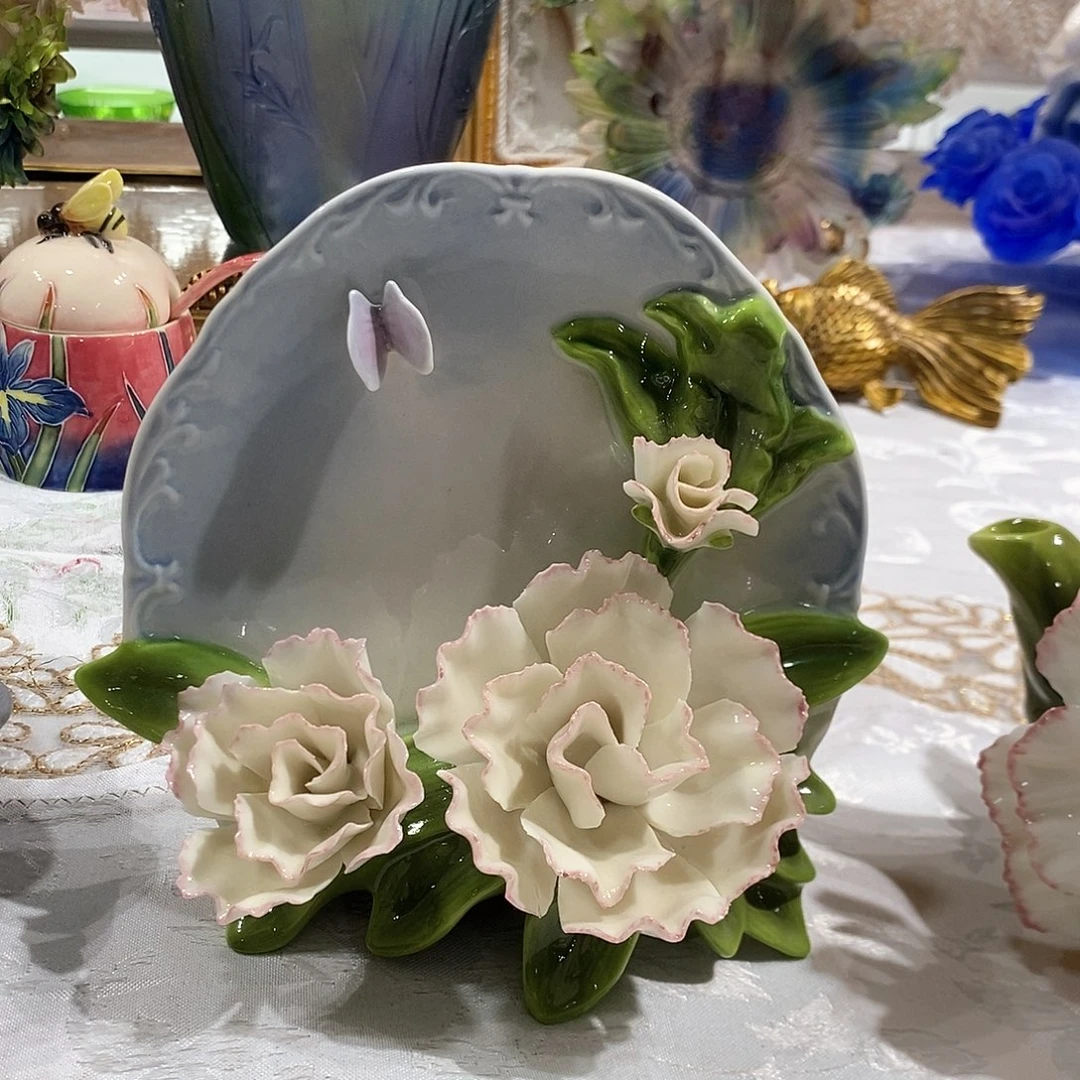 摆件福利骨瓷康乃馨赏盘