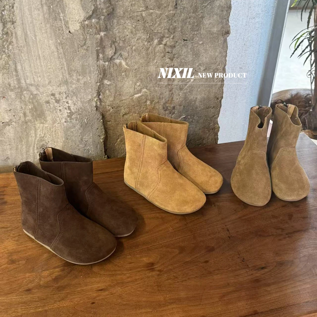 真皮男女童靴子皮靴2025年秋季新款儿童时尚百搭英伦风短靴洋气