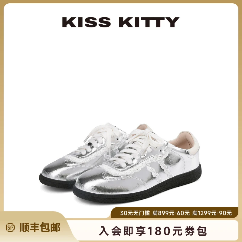 KISSKITTY蕾丝边德训鞋25年夏款甜辣女鞋休闲运动鞋舒适通勤鞋
