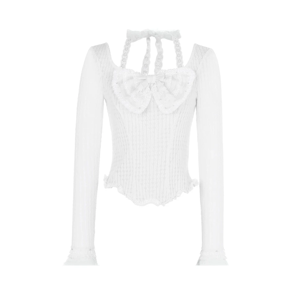 LeFame/拉飞姆2025秋新款蝴蝶结装饰喇叭袖上衣女 LF25Q41SB255