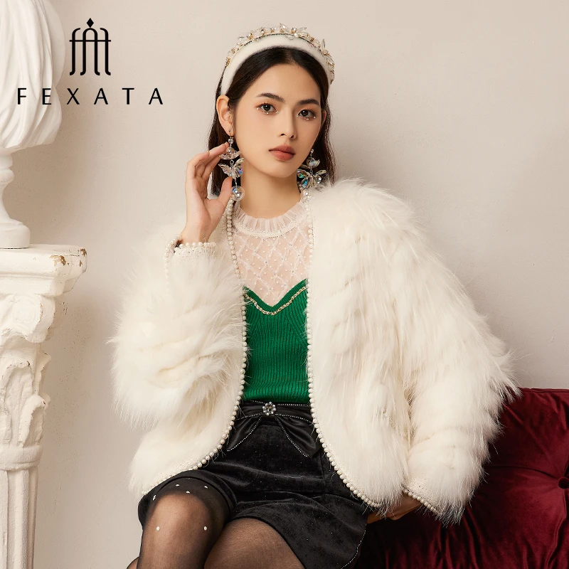 【媛媛女王严选】FEXATA斐格思短外套女保暖法式轻奢感钉珠皮草