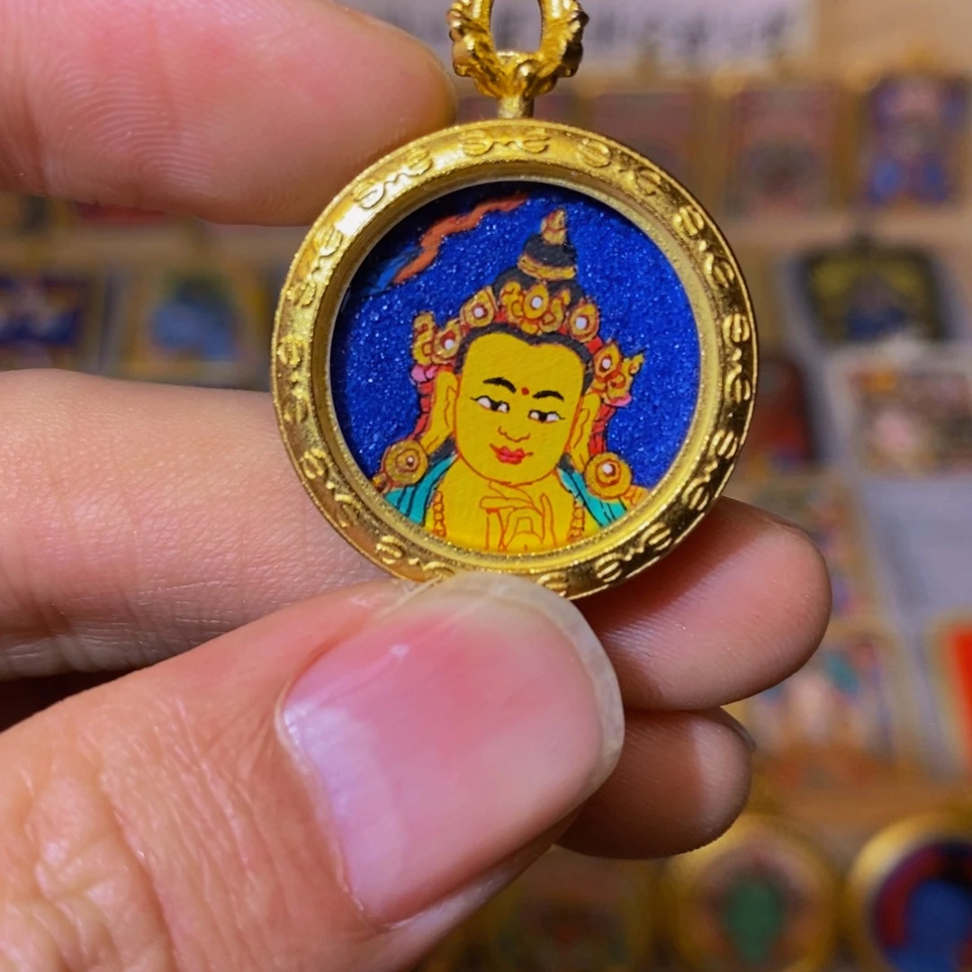 吊坠是**呦文殊菩萨面首纯手绘唐卡