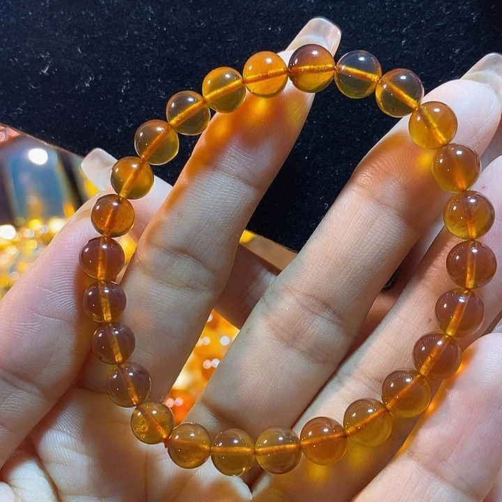 琥珀未镶嵌珠宝奇石棕红手串7