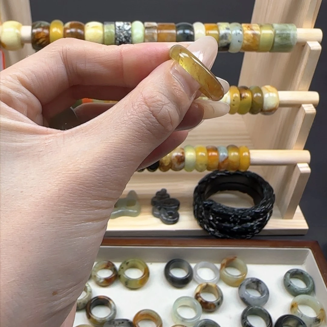 蛇纹石玉岫玉戒指内径17.8合金