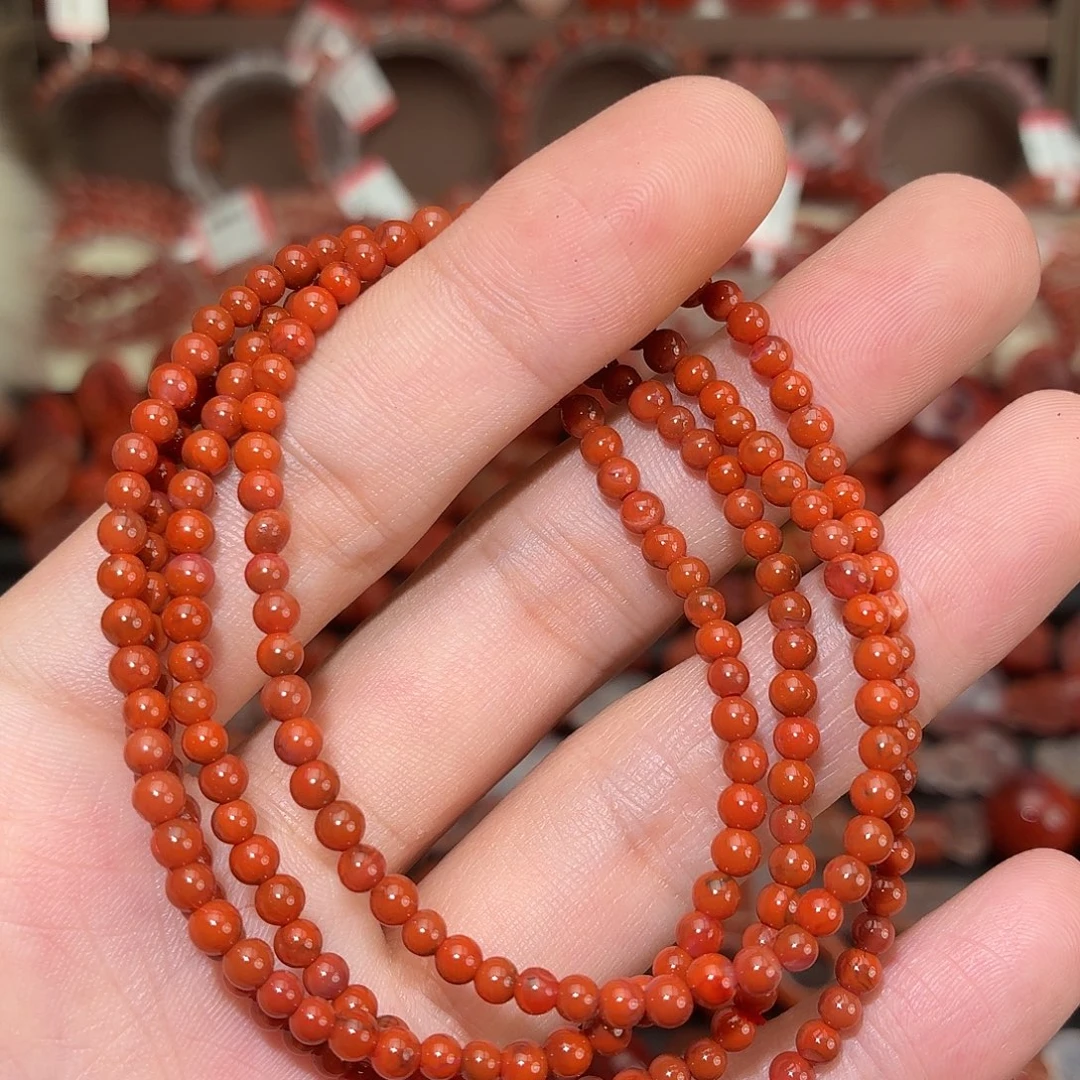 南红玛瑙未镶嵌颈饰柿子红小米珠3+