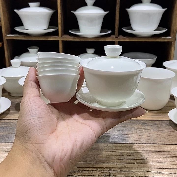 骨瓷小鼓盖碗盖下约100ml+6玉兰杯35ml