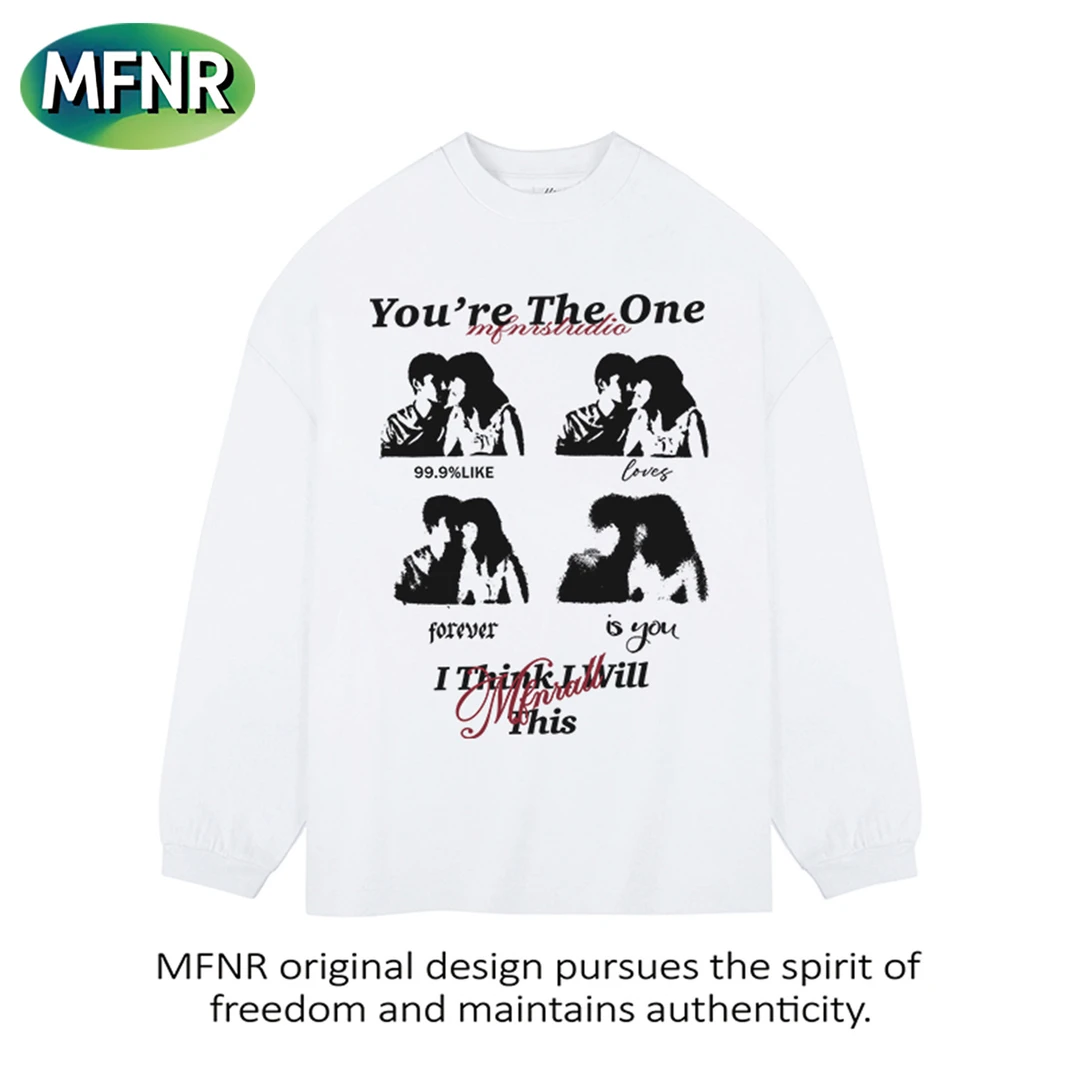 美式街头百搭复古人像印花长袖T恤男女重磅纯棉设计感情侣上衣潮