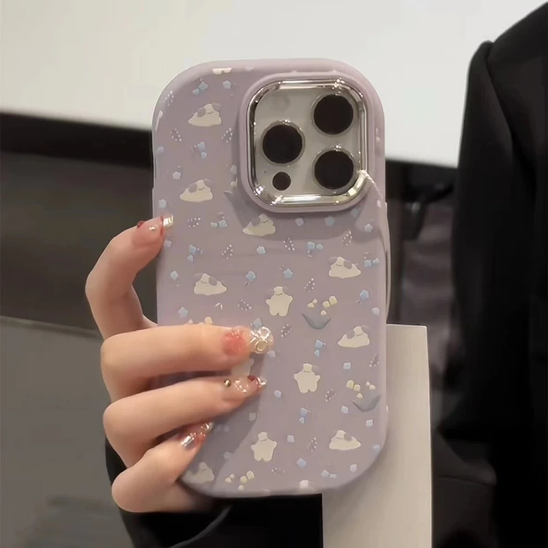韩风紫色碎花可爱小狗适用苹果13手机壳iPhone15promax肤感14软12