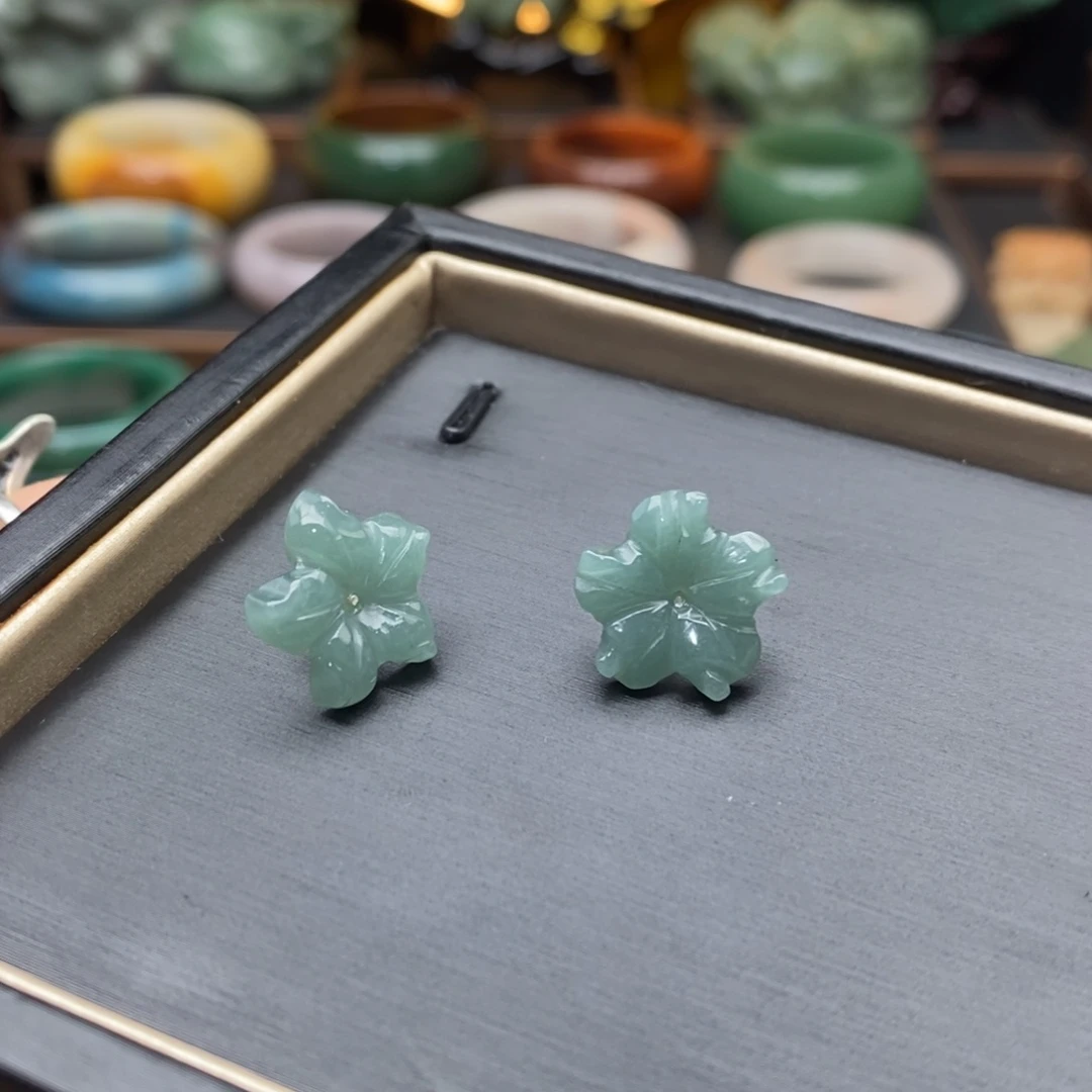 翡翠耳饰银S925镶嵌耳钉