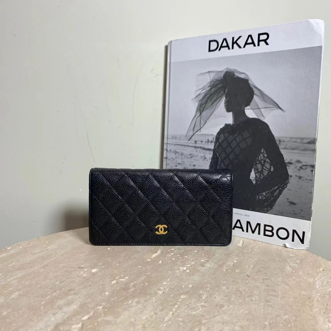 99新 Chanel/香奈儿 壹臻/黑金荔枝牛长款钱包 20开 42974279