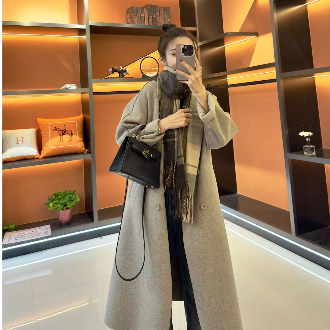 2025春秋冬双面呢大衣六粒扣气质时尚百搭宽松毛呢外套显瘦