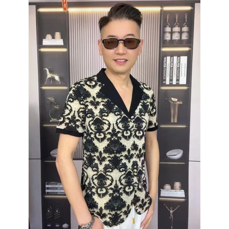 男士夏季翻领西服短袖时尚男士情侣运动提花潮流外套短袖春夏