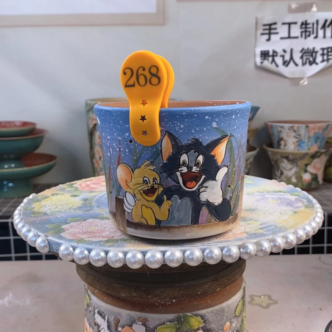 紫砂花盆杰***孙红陶手绘花盆