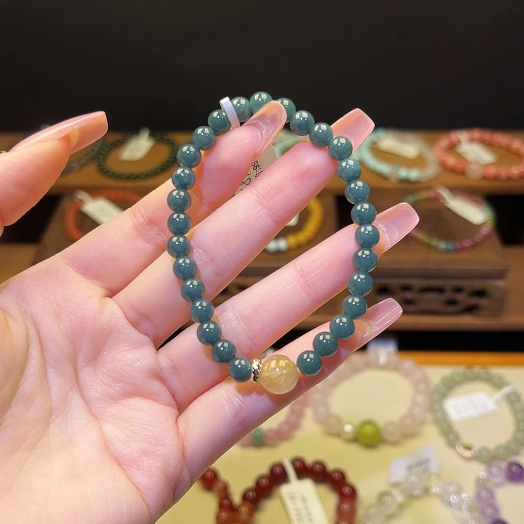 水晶手串银S925镀金镶嵌蓝1184