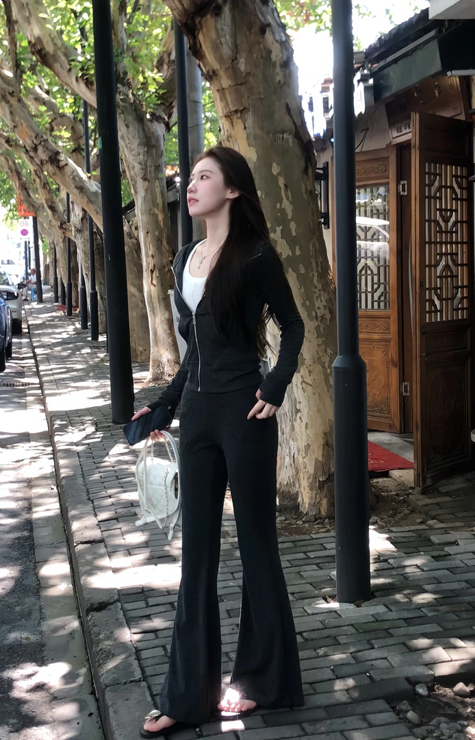 高绵绵【显瘦天菜】修身显瘦连帽开衫套装