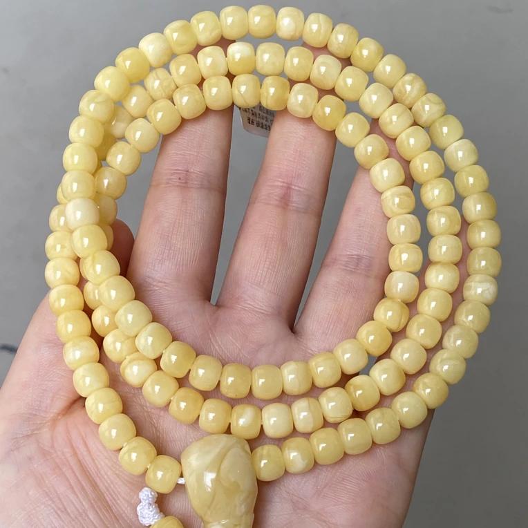 8mm40.95精品精工浓蜡鸡油黄蜜蜡老型108佛珠性价比高好货