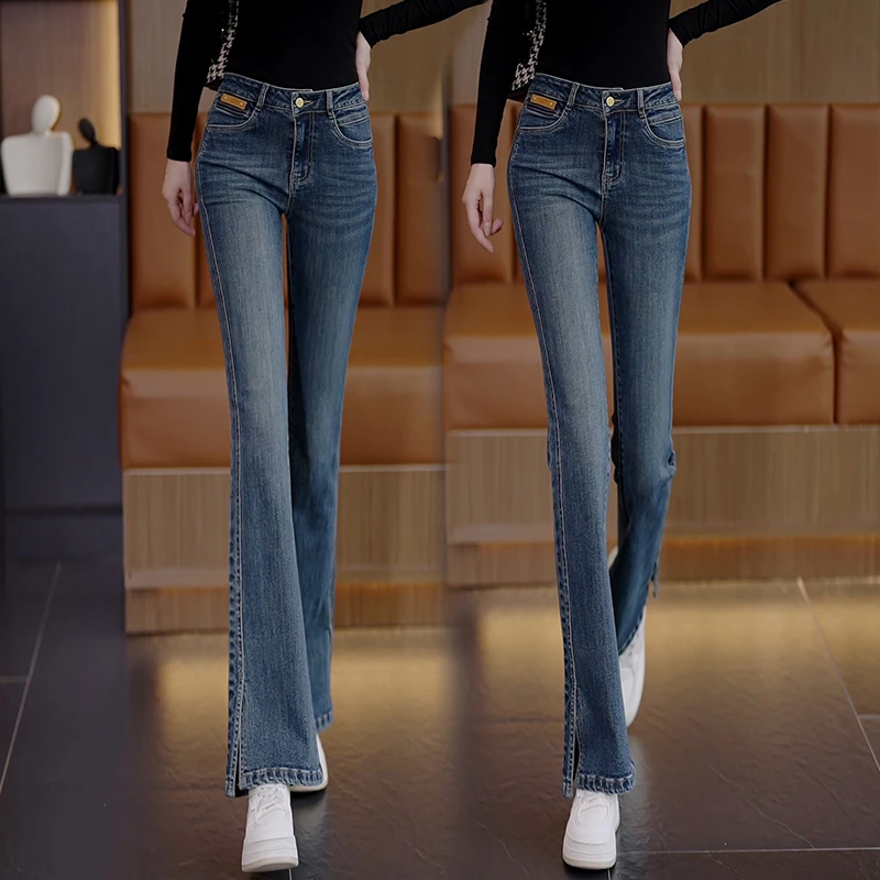 牛仔裤女早春2025年新款爆款马蹄裤高腰显瘦美式弹力紧身微喇叭裤