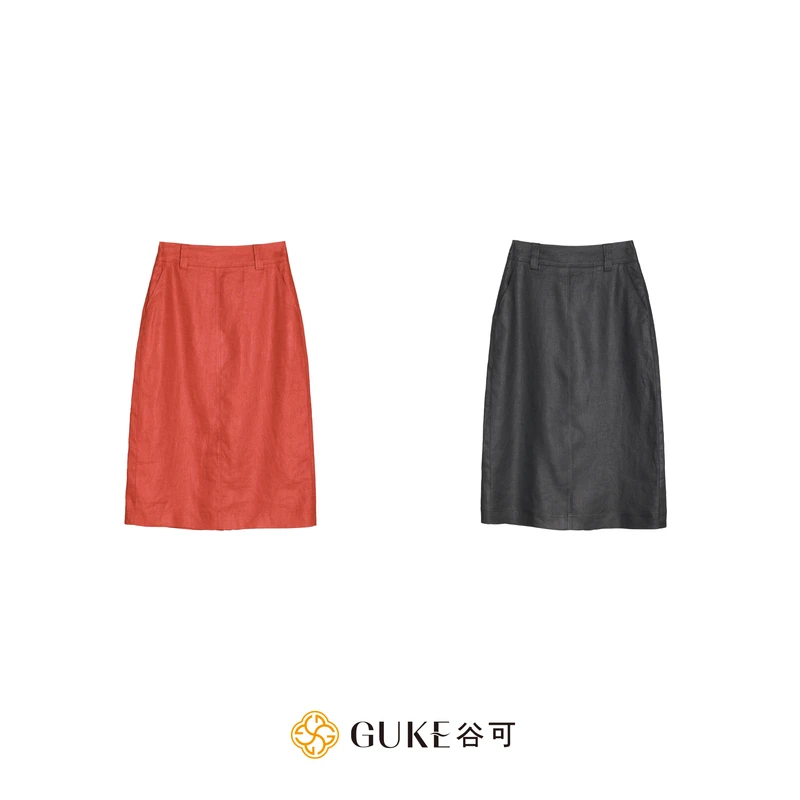 GKE/谷可Q1351斜纹亚麻半身裙女款2025夏季高腰显瘦a字裙气质裙子