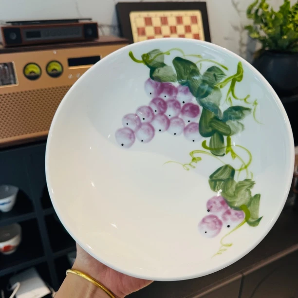 【圆深盘】紫葡萄·高温手工手绘 934