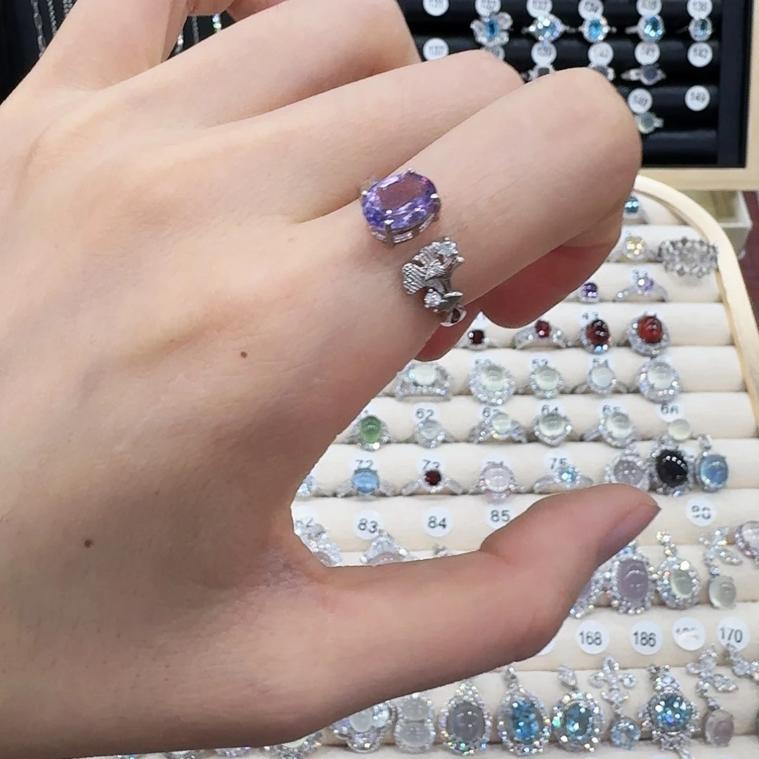 紫晶戒指银S925镶嵌戒指