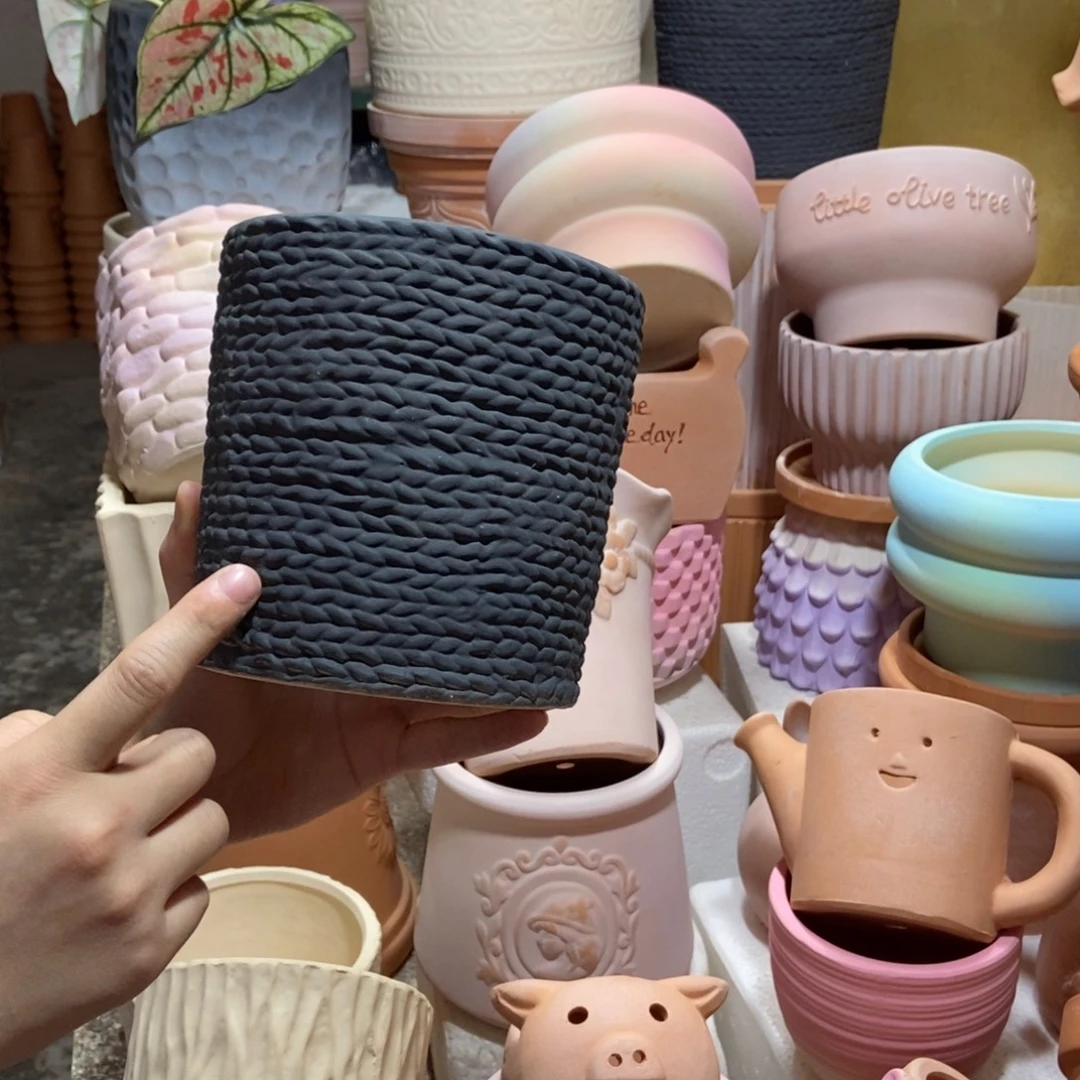 14×13黑色麻绳盆 粗陶1个