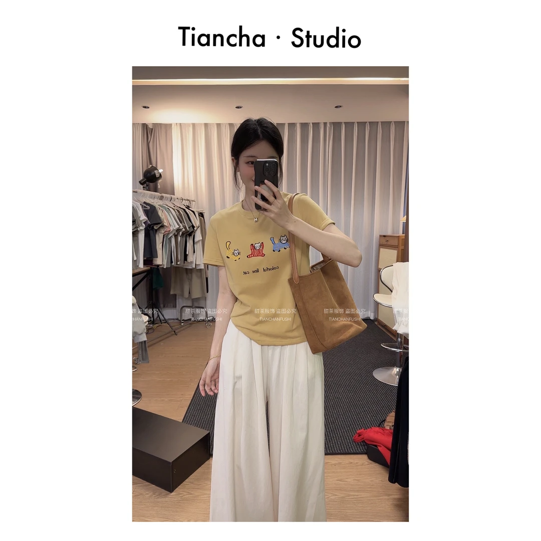 sweet c【三只小猫】M252#2025正肩短袖T恤女夏季百搭休闲时尚可爱