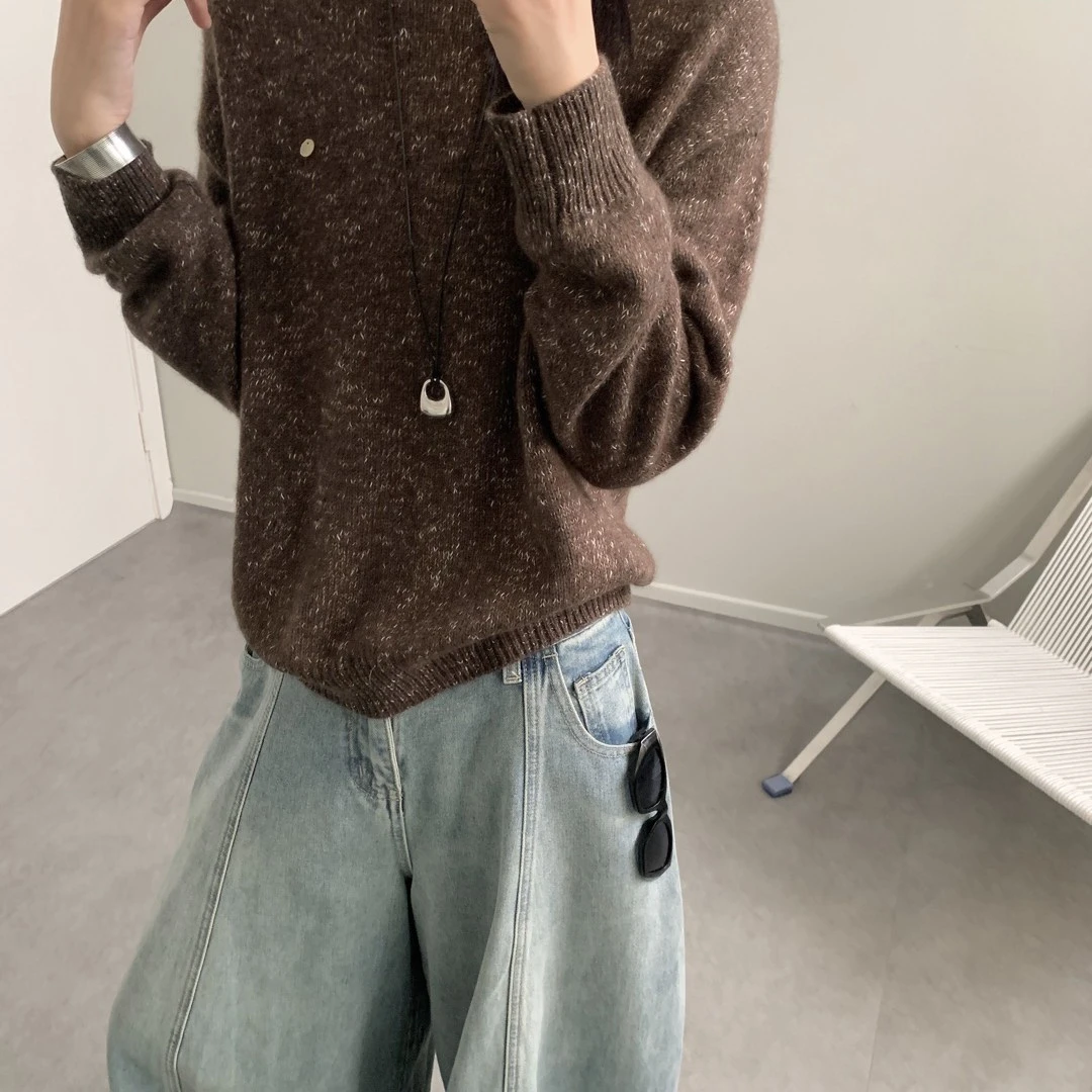 不褪色休闲风极简风圆领常规毛衣打底衫加厚长袖宽松