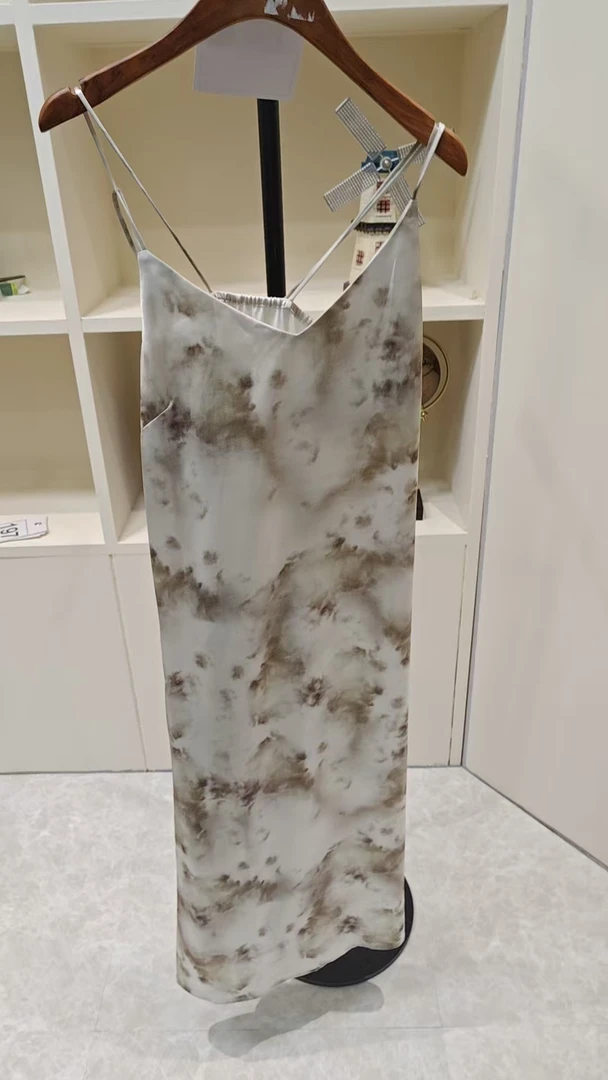 保暖新中式吊带高腰水墨画连衣裙裙子性感夏季-196