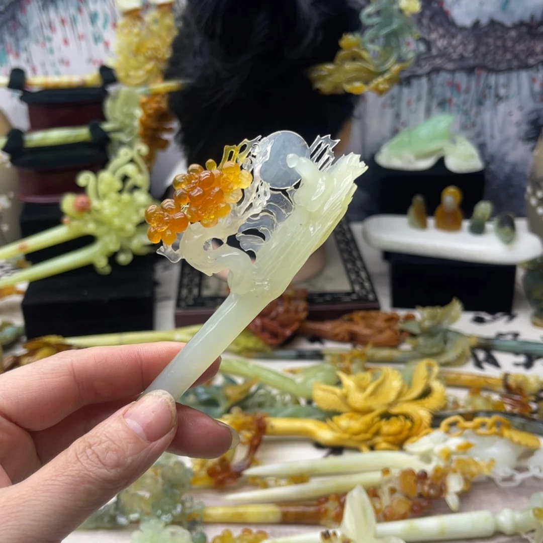 【闪购商品】蛇纹石玉发饰合金夕*