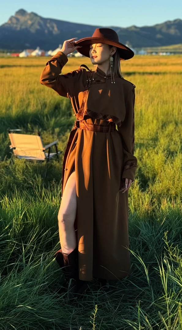 【卓日雅】5541蒙古族服装女传统蒙古袍手工盘扣立领宽松长袍秋季