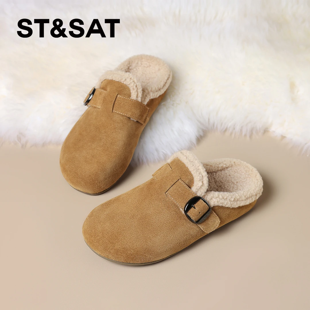 星期六加绒厚底勃肯鞋女冬季2025爆款软底保暖雪地靴一脚蹬毛毛鞋