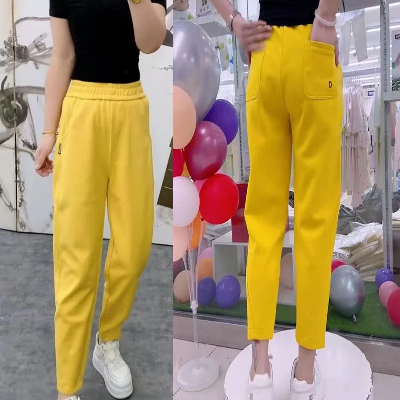 韩版小个子梨形萝卜裤女2025春秋爆款高腰宽松显瘦九分小脚哈伦裤