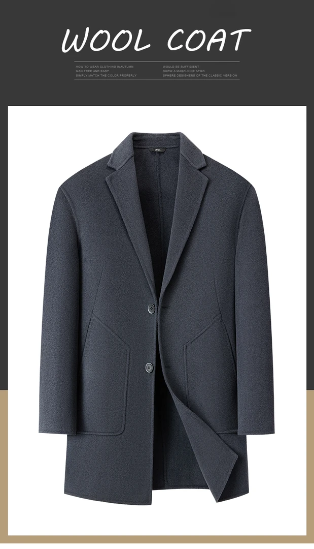 2573 加肥加大码男士中长羊毛呢子大衣时尚休闲简约男式外套