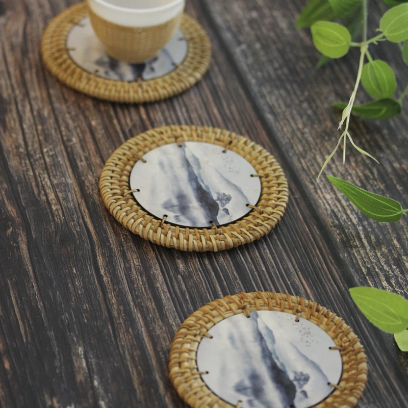 藤编禅意杯垫9cm 远山茶道零配 （FQ21-1）