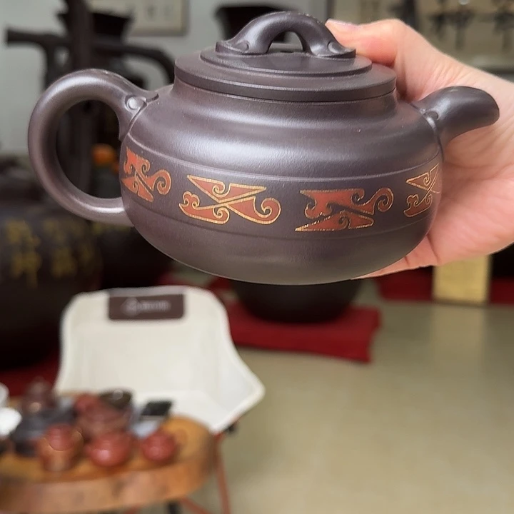 茶壶紫砂楚汉风云金丝镶嵌