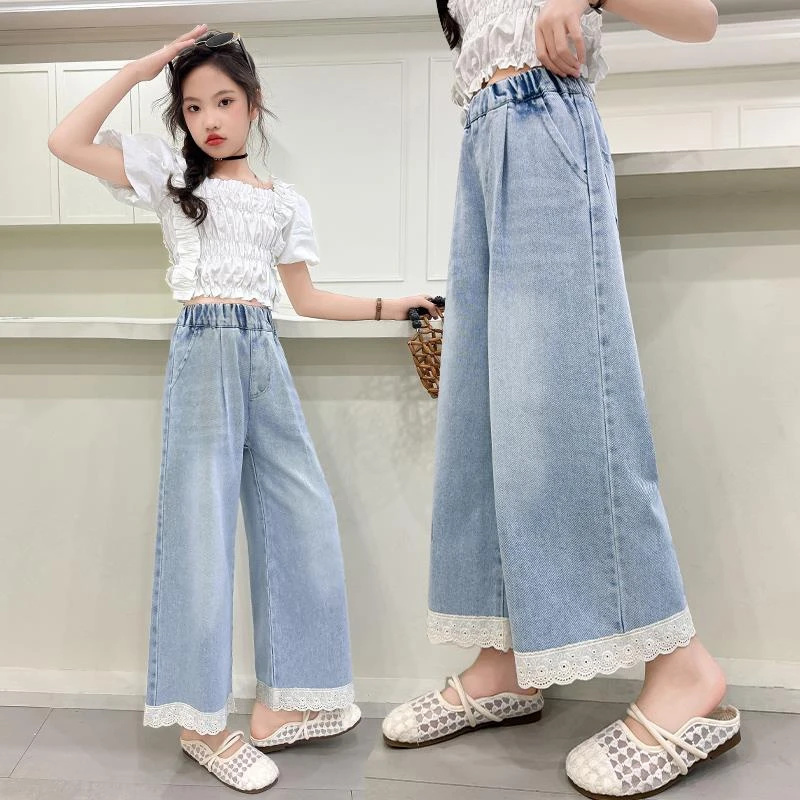 女童牛仔裤夏季薄款潮酷洋气宽松夏天大童九分阔腿裤夏装儿童裤子