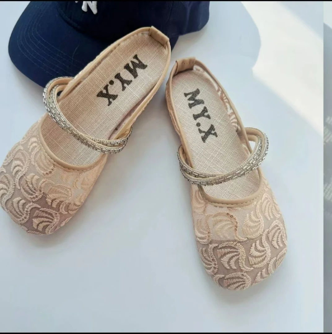 C-13网面透气外穿2025新款春秋季时尚包头平底半托