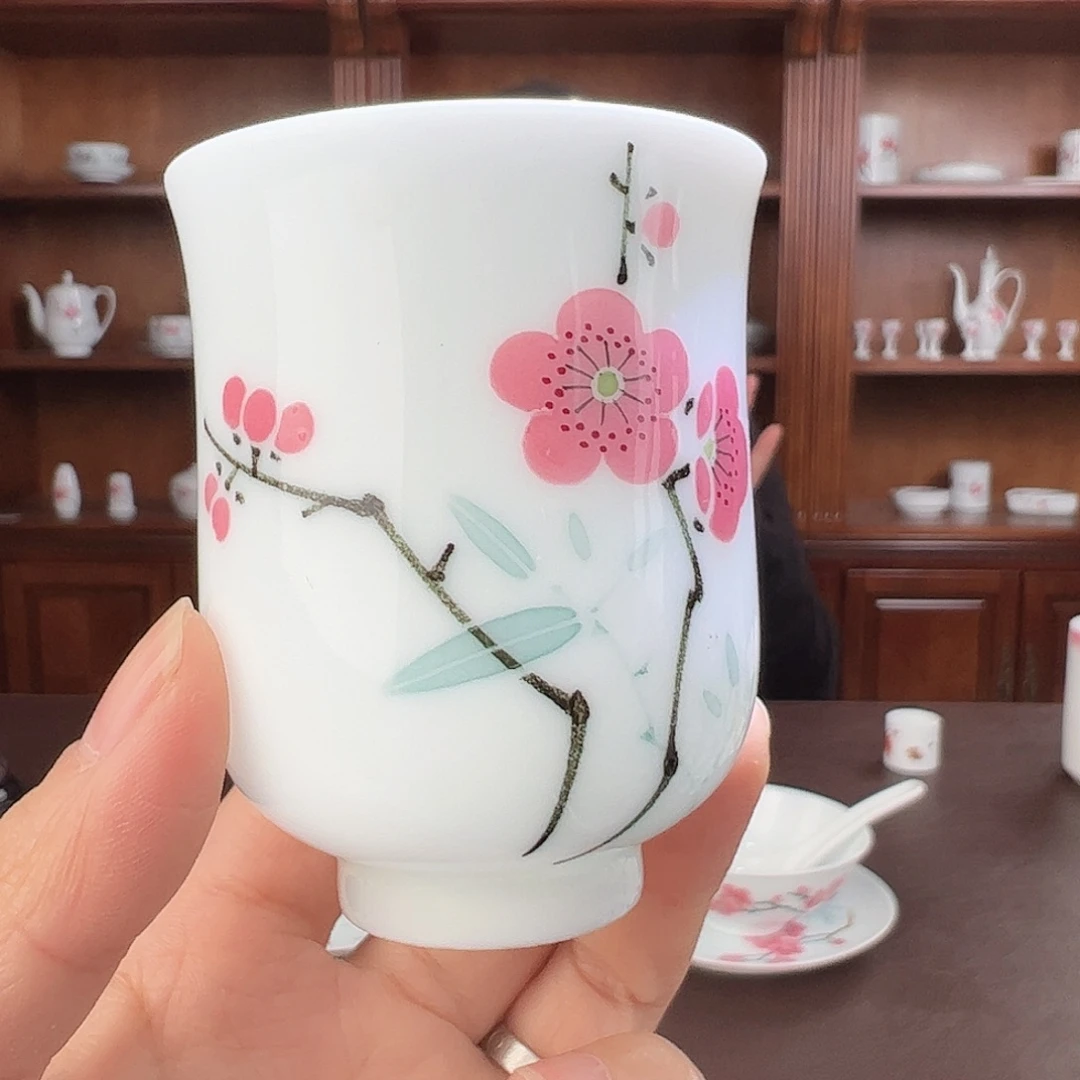 瓷玉泥翠竹红梅闻香杯