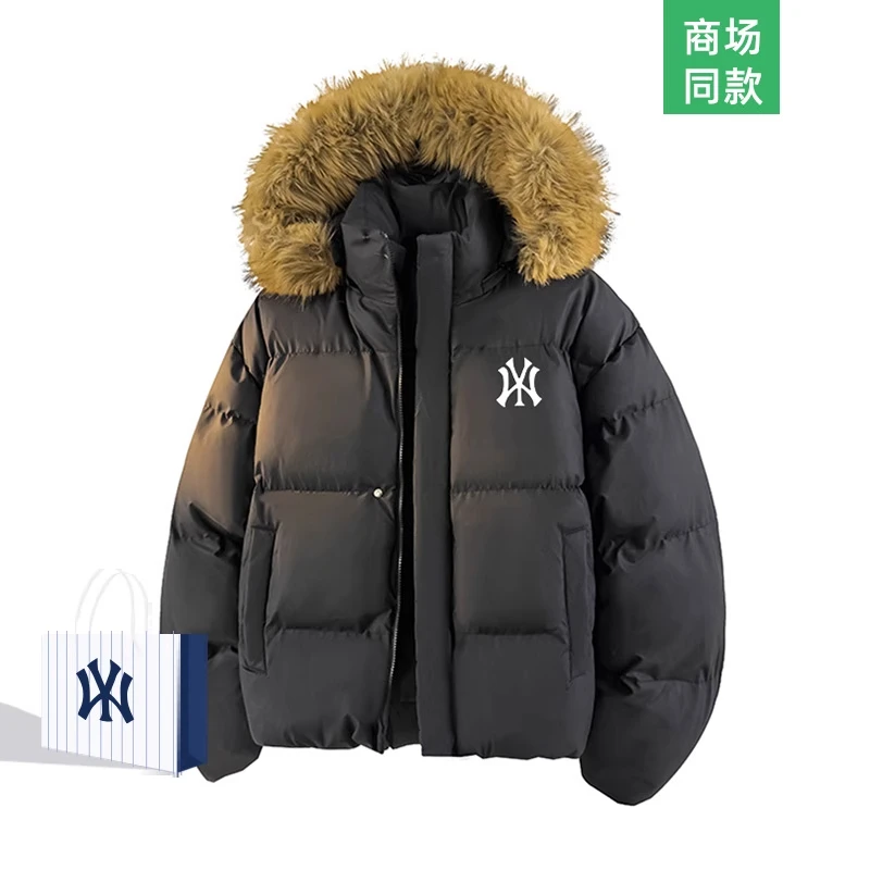 CALTOKROSA冬季毛领连帽棉衣外套男新款棉袄保暖撞色百搭情侣装潮