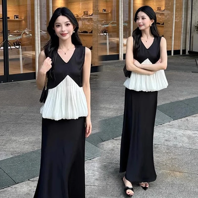 拉夏贝尔时尚套装裙2025夏季新款洋气荷叶边上衣显瘦半身裙两件套