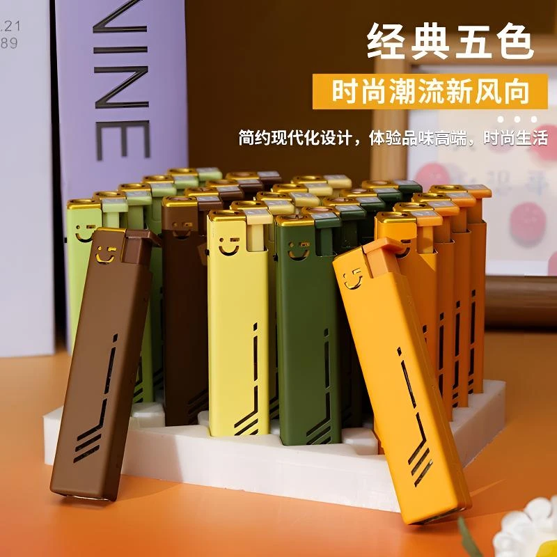 金属时尚方形套壳蓝焰直冲防风打火机零售批发个性简约充气打火机