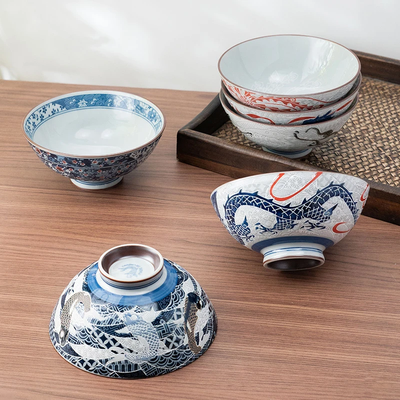 【大号】美浓烧日本进口陶瓷饭碗家用日式浮雕吉祥纹高颜值碗餐具