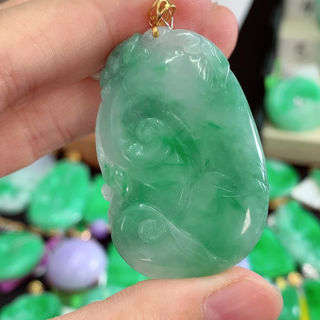 翡翠18K金镶嵌吊坠(不含链)