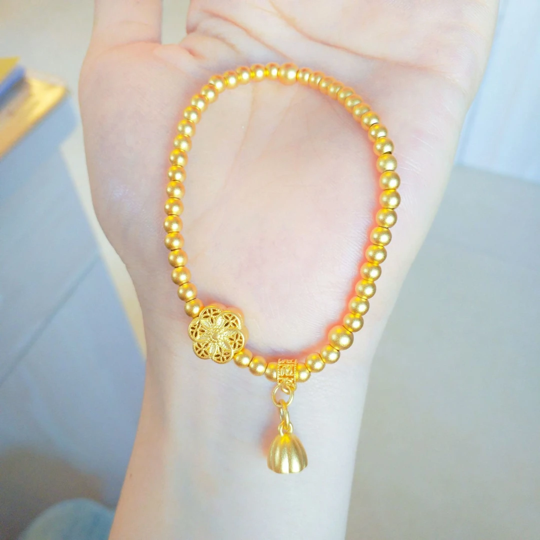 合金手链 合金时尚饰品六相花莲蓬手链 4mm圆珠手串时尚饰品