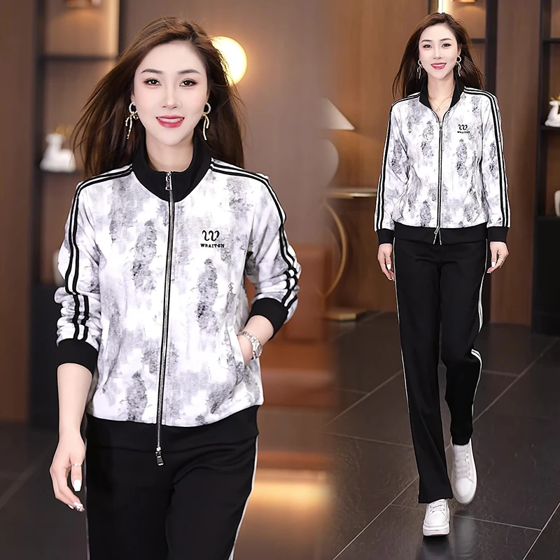 洋气减龄休闲运动套装女2025秋季新款小个子短外套阔腿裤两件套潮