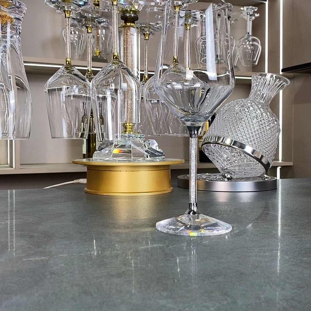 水晶玻璃手柄款银钻420红酒杯2支