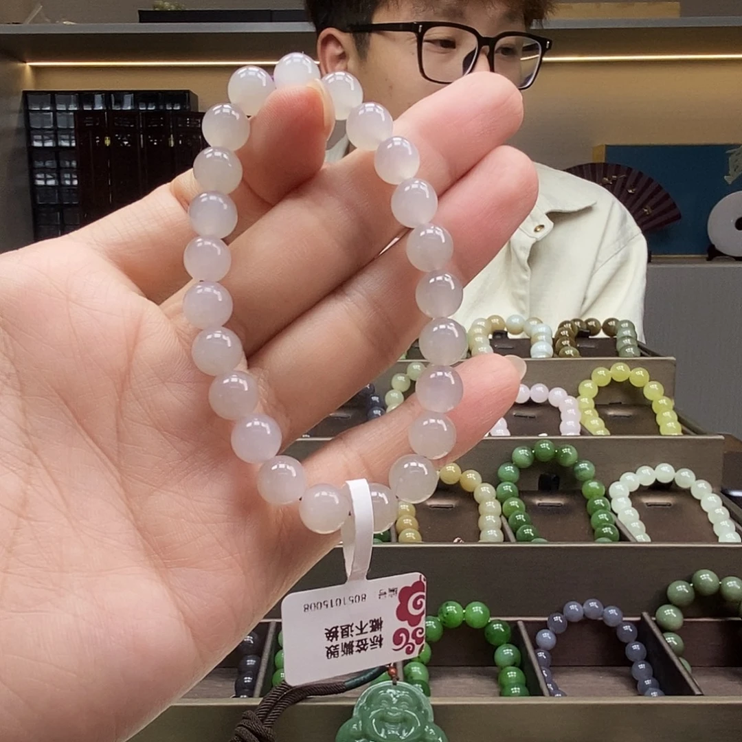 和田玉未镶嵌手串8烟紫