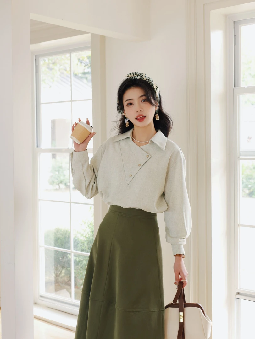 丁佳欣【过春天】港风复古纯色衬衫女宽松显瘦上衣JK0725098