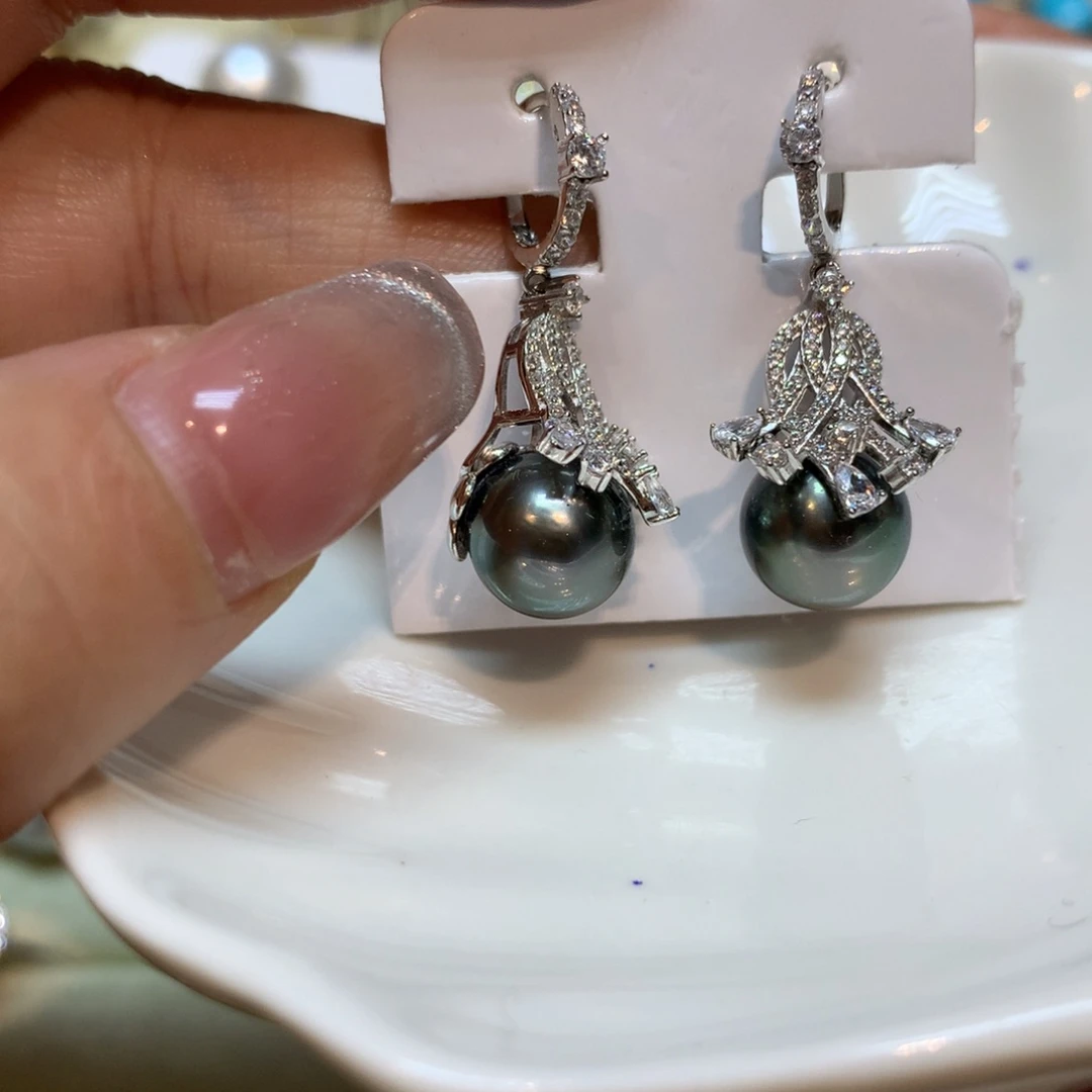 海水珍珠耳饰银S925镶嵌