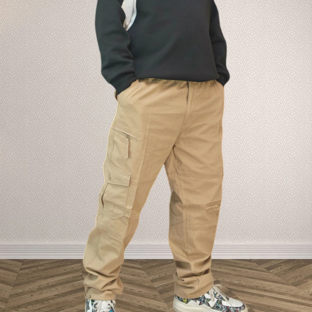 厚款高腰口袋男长裤工装裤休闲裤百搭运动裤子秋冬秋季卫裤直筒